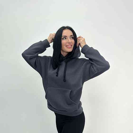 Жіночий теплий худі з капюшоном "Basic" Турція оптом | Норма і батал Графіт, 42-44 Київ