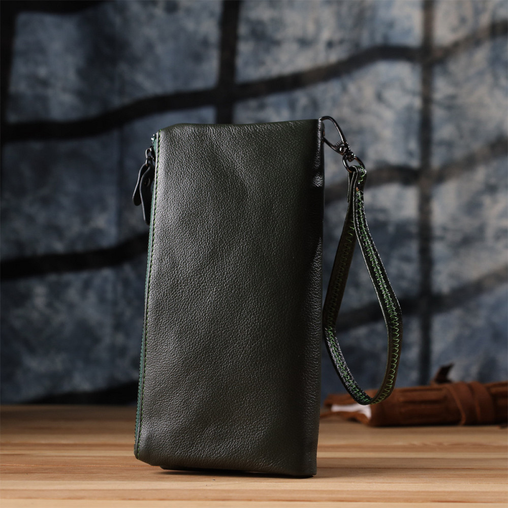 Зручний гаманець для жінок з ременем з натуральної шкіри ST Leather 23104 Зелений Київ - фото 10