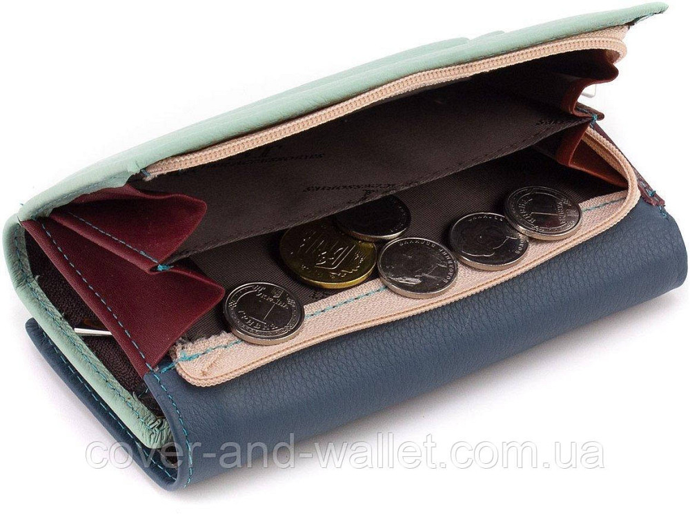 Пудровый женский кожаный кошелек на магнитах среднего размера ST 021 Бирюзовый Киев - изображение 3