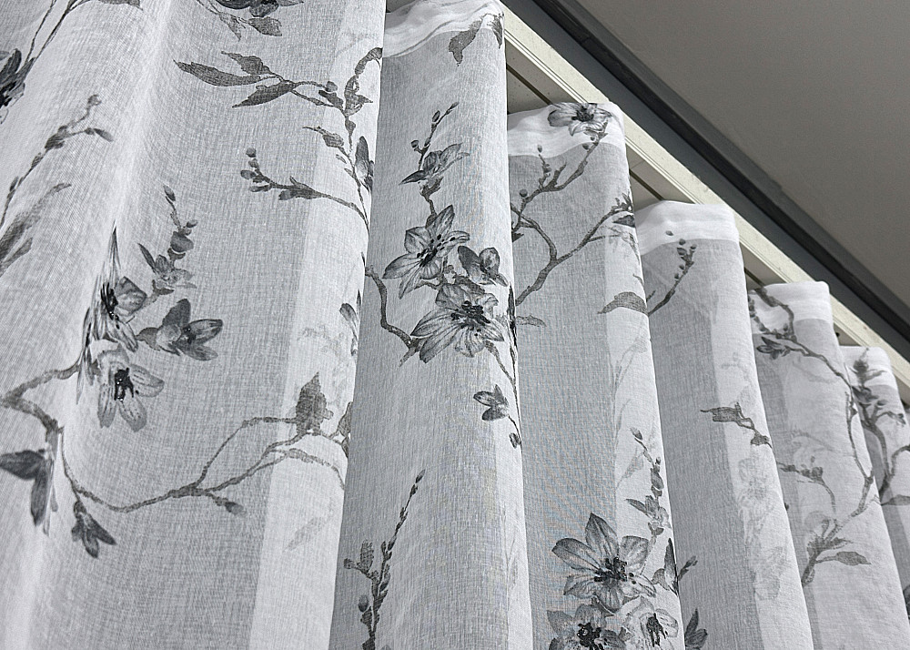 Тюль батист, колекція «Flora» колір білий з сірим принтом 1541т Київ - фото 8