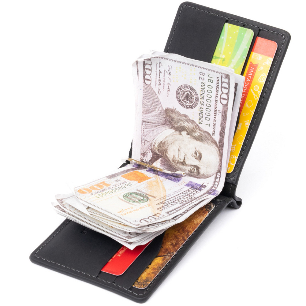 Стильный зажим для денег без застежки GRANDE PELLE 11294 Черный Киев - изображение 6