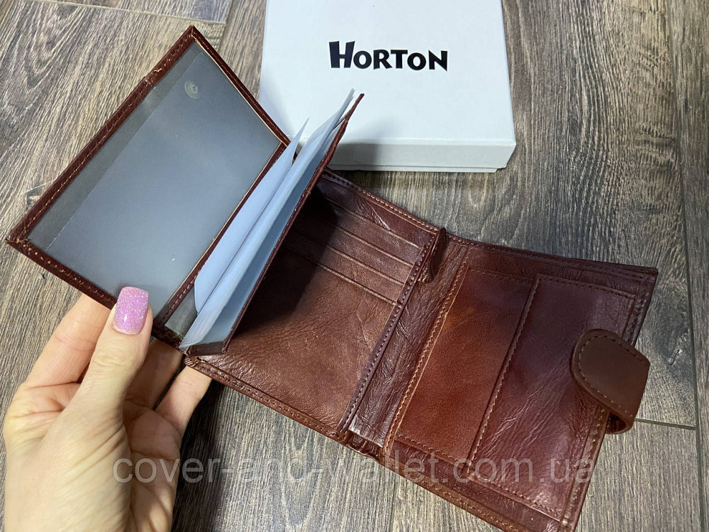 Коричневий чоловічий портмоне з блоком для документів з натуральної шкіри Horton Київ - фото 6