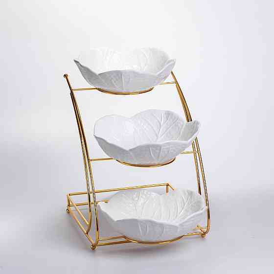 Yiwu Фруктовниця на 3 яруси фуршетна 36×22×33 (см) Біла з золотом C252 Коломия