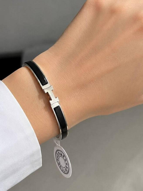 Браслет Hermes жіночий жорсткий — чорна емаль, покриття білим, рожевим або лимонним золотом, розм. 16-17 Одеса - фото 5