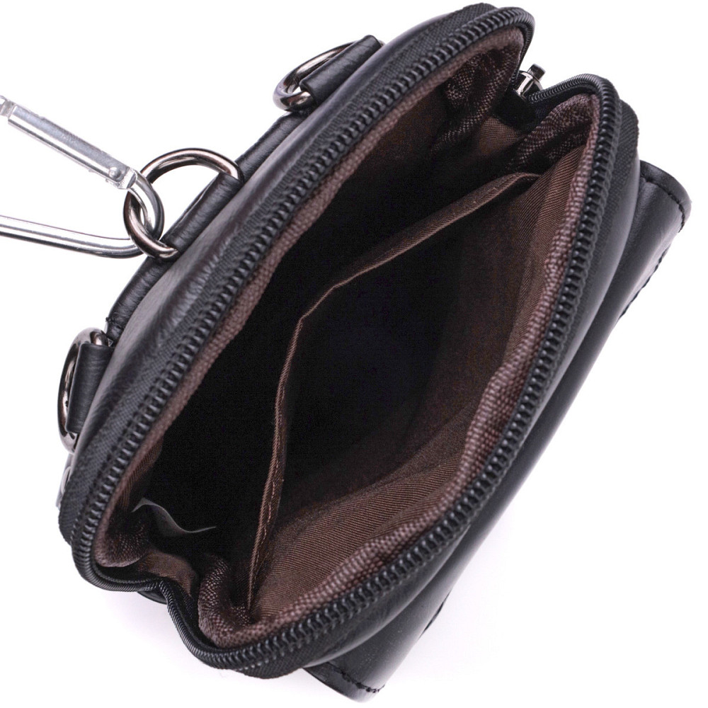 Вертикальная мужская сумка на пояс из натуральной кожи Vintage 22563 Черный Киев - изображение 4