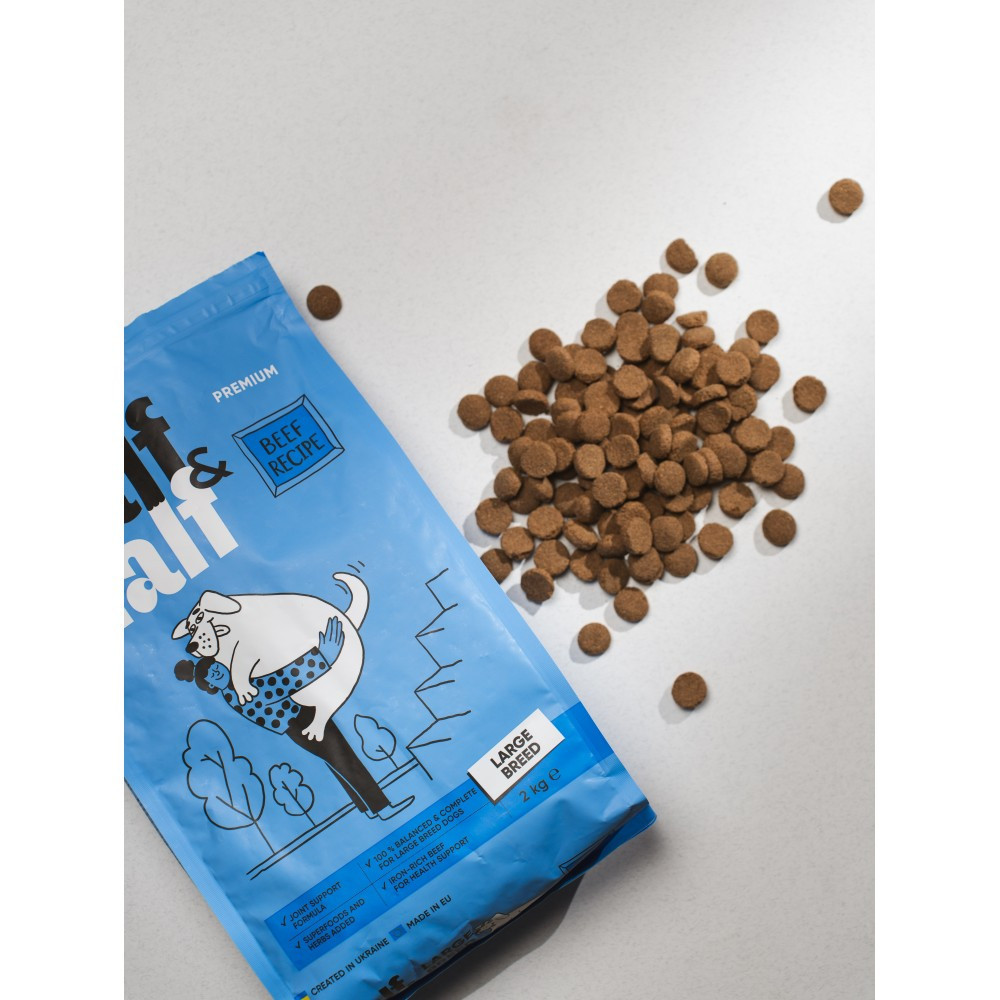 Сухой корм Half&Half для взрослых собак больших пород, с говядиной, 2 кг Винница - изображение 3