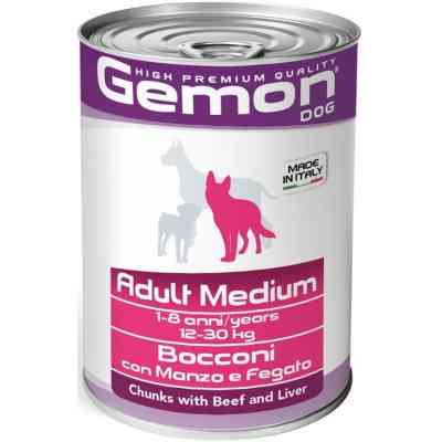 Консервы для собак Gemon Dog Wet Medium Adult кусочки с говядиной и печенью 415 г (8009470387859) Винница