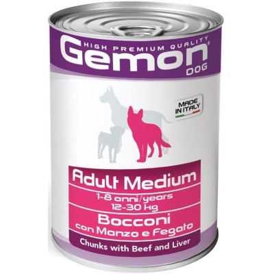Консерви для собак Gemon Dog Wet Medium Adult шматочки з яловичиною та печінкою 415 г (8009470387859) Вінниця - фото 1