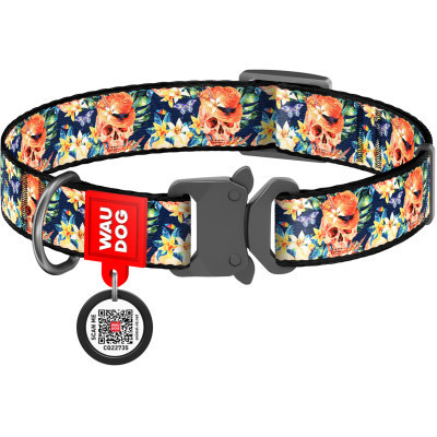 Нашийник для тварин WAUDOG Nylon з QR паспортом "Гламурні черепа" металічна пряжка-фастекс XXL (4535-0052) Вінниця - фото 1