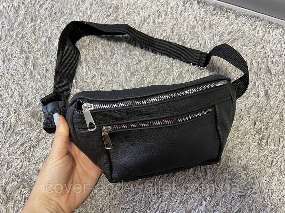 Кожаная мужская сумка бананка черного цвета Puos Киев - изображение 3