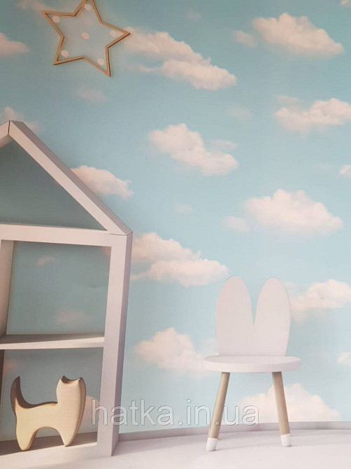 Шпалери вінілові на флізеліні AdaWall Ada Kids метрові дитячі небо з хмарами великі білі на яскраво-блакитному Київ - фото 1