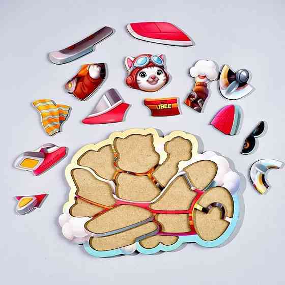 Дерев'яний контурний пазл "Котик пілот" (ПСД281) PSD281 Вінниця