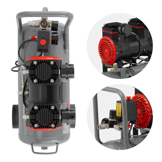 Компресор, 24 л, 1,5 кВт, 230 В, 8 атм, 250 л/хв, 2800 об/хв,  безмасляний, 2 циліндри, 68 дБ INTERTOOL PT-0033 Киев - изображение 5