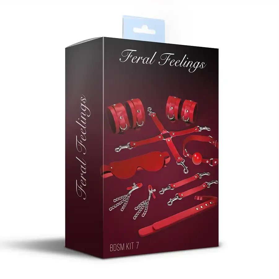 Набір Feral Feelings BDSM Kit 7 Red, наручники, поножі, конектор, маска, падл, кляп, затискачі Львов - изображение 2