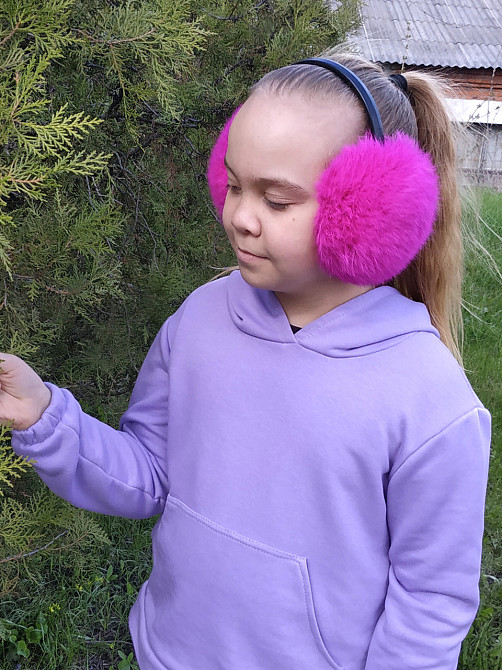 Хутряні навушники дитячі з кролика Фуксія Харків - фото 1