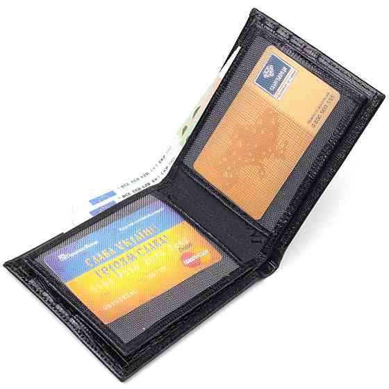 Елегантний гаманець для чоловіків у два складення з натуральної фактурної шкіри CANPELLINI 21587 Чорний Київ