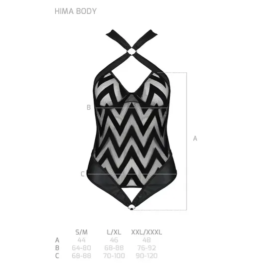 Сітчастий боді з халтером та ритмічним малюнком Passion Hima Body XXL/XXXL, black Львів