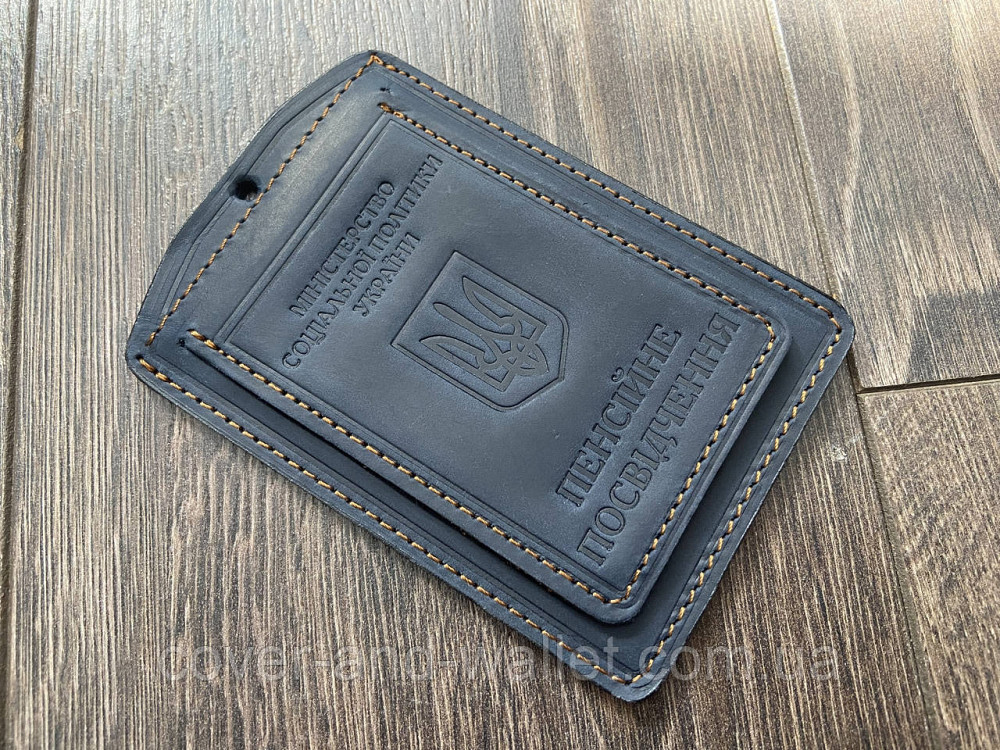 Обкладинка для пенсійного посвідчення із вінтажної шкіри Crazy Horse колір синій Київ - фото 2