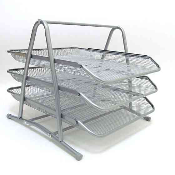 Лоток для документов горизонтальный, металлический, серебро 3 секции Павлоград