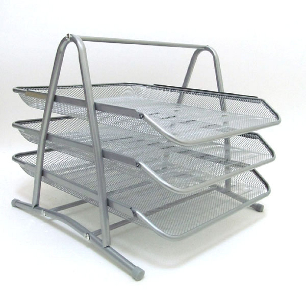 Лоток для документов горизонтальный, металлический, серебро 3 секции Павлоград - изображение 1