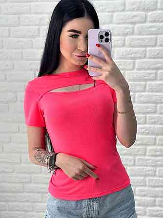 Футболка з вирізом "Bianka" оптом | Норма 46-48, Рожевий (неон) Київ