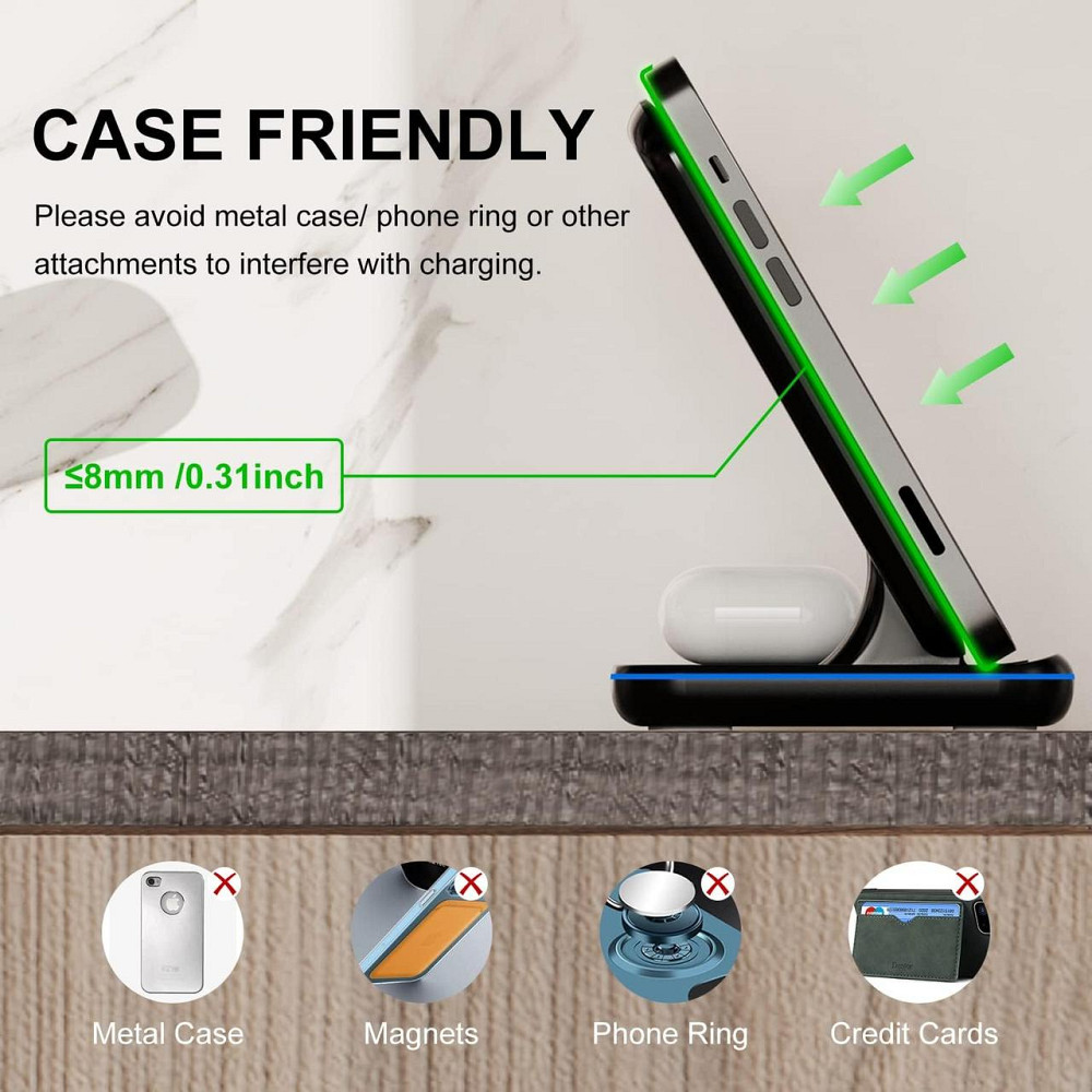 Зарядна станція Minthouz MT-CW002 чорний 3-в-1 18W QC3.0 індукційна безпровідна для iPhone Apple Watch AirPods Київ - фото 3