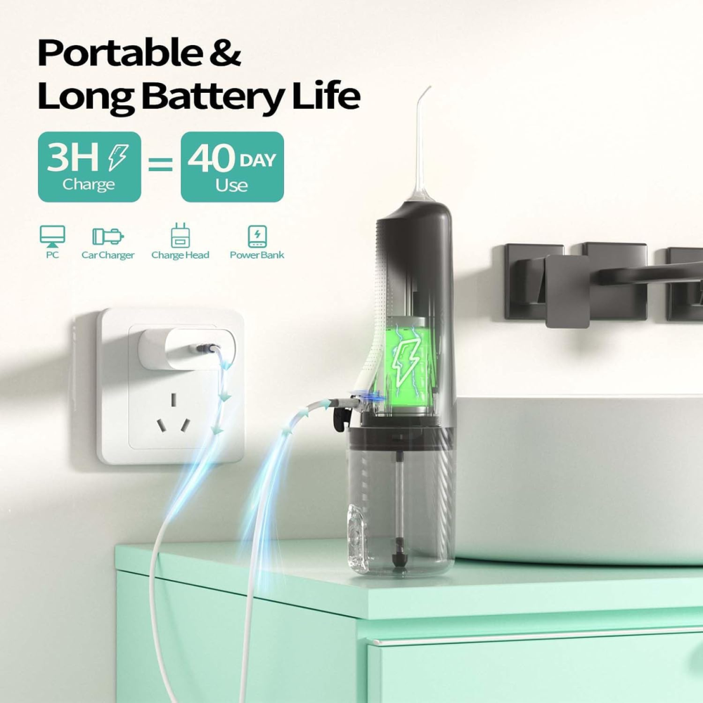 Беспроводной ирригатор OasiSmile 260 мл, 4 режима, 5 насадок, 30–120 PSI, IPX7, аккумулятор до 40 дней Киев - изображение 7