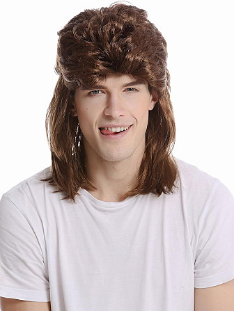 Коричнева ретро перука mullet у стилі 70-х 80-х для чоловіків і жінок, 45 см, для Геловіну, вечірки, Київ - фото 1