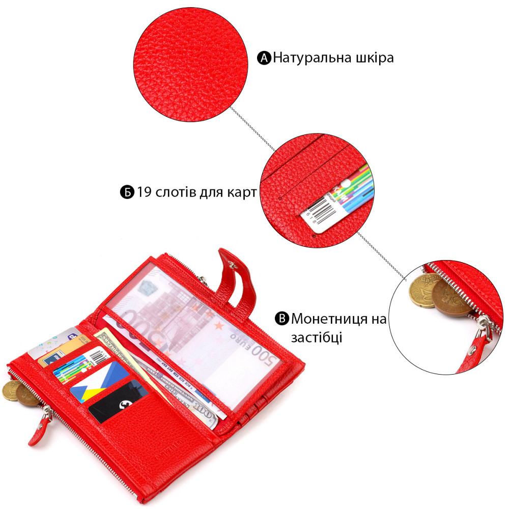 Яркий женский кошелек с удобным функционалом Красный (CANPELLINI) Киев - изображение 8