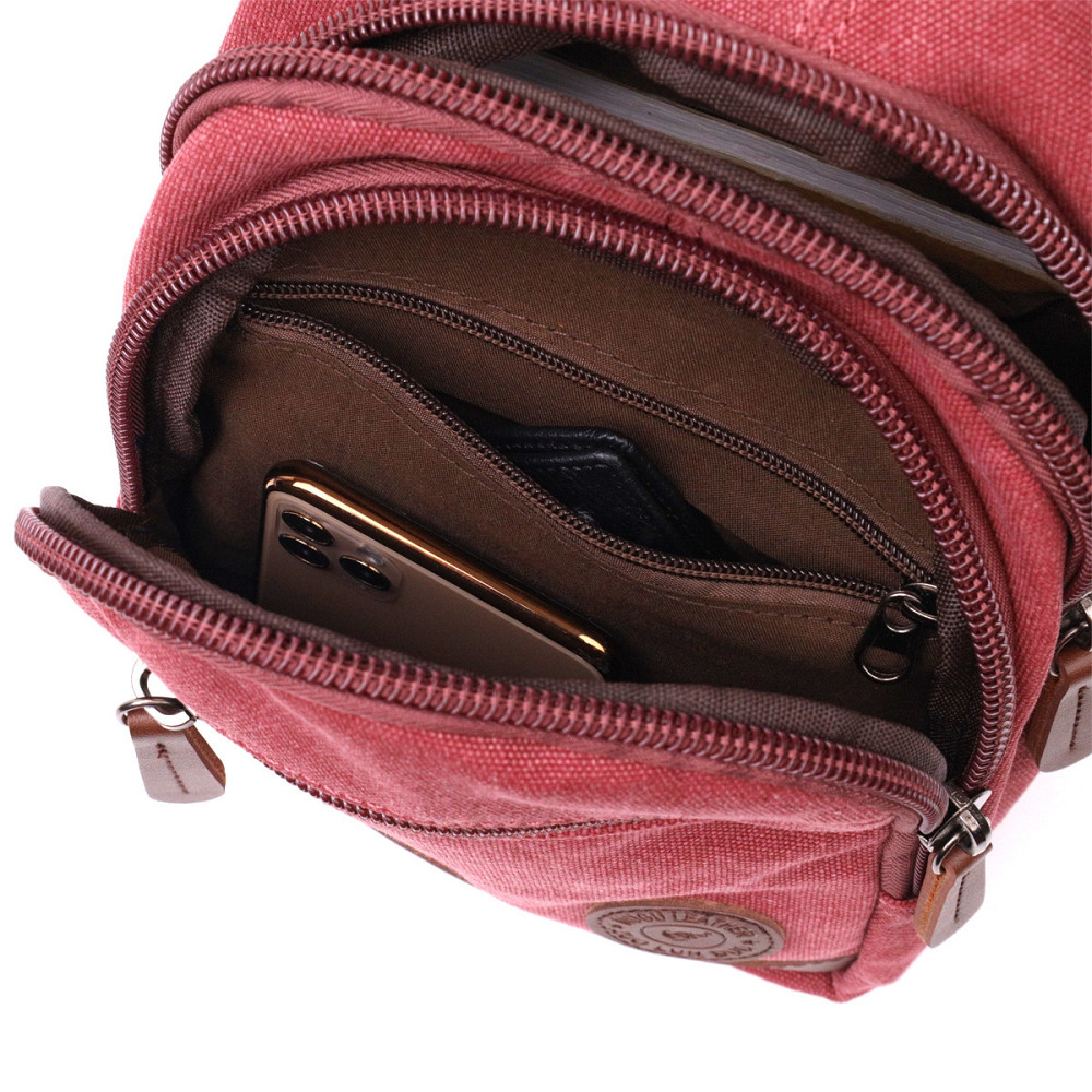 Чоловіча стильна сумка через плече з ущільненою спинкою Vintagе 22175 Бордовий Київ - фото 4