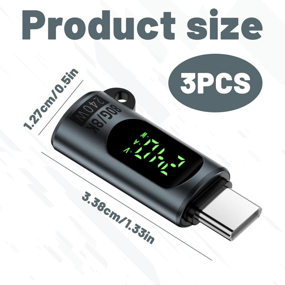 Адаптер USB-C с LED дисплеем 3 в 1 Micro USB↔USB-C / USB-A→USB-C кабель для MacBook iPad iPhone 15 серый Киев - изображение 2