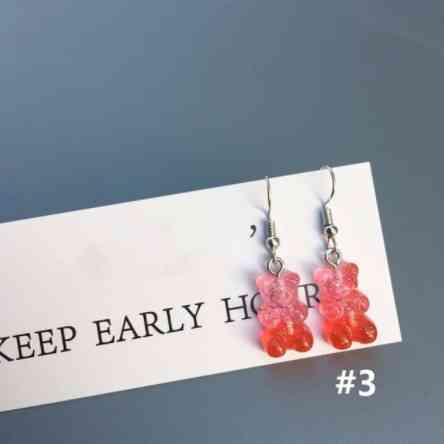 Детские сережки желейные мишки, с блетсками, коралл+розовые - размер 1,6*1см, смола Киев