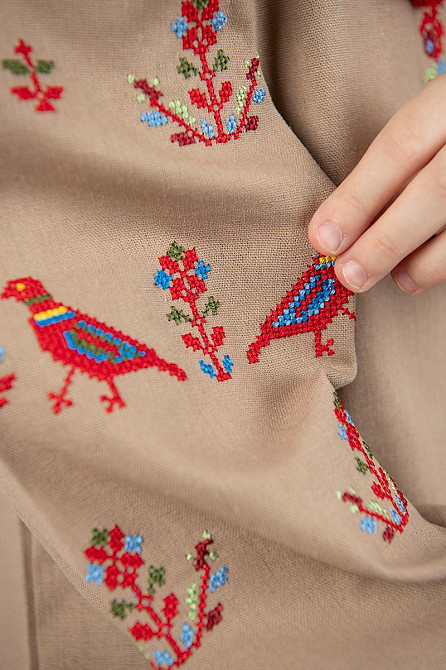 Вишиванка для дівчаток, кавова, лляна, з довгим рукавом, топ Київ - фото 2