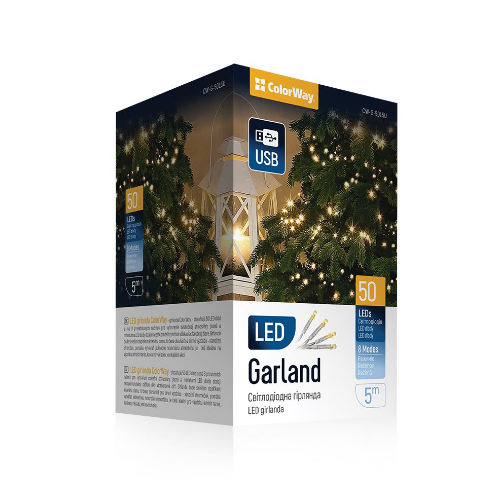 Світлодіодна гірлянда 50 Led 5м 8 режимів теплий колір USB CW-G-50L5U ColorWay Житомир - изображение 9