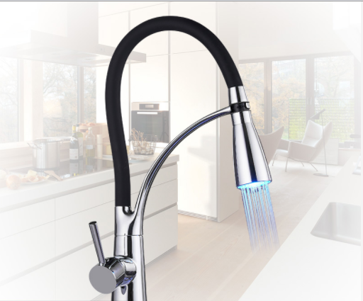 Змішувач для раковини з підсвічуванням, висувний вилив кран обертається на 360 градусів WanFan Чорний-хром Кам'янець-Подільський - фото 3