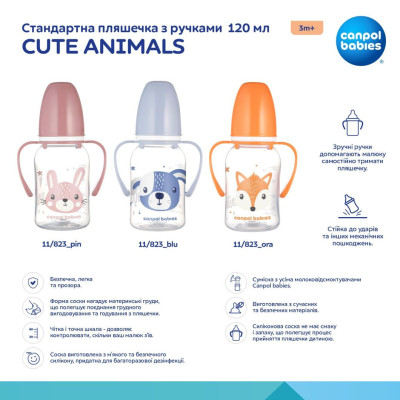 Бутылочка для кормления Canpol babies CUTE ANIMALS стандартная с ручками 120 мл синяя (11/823_blu) Винница - изображение 4