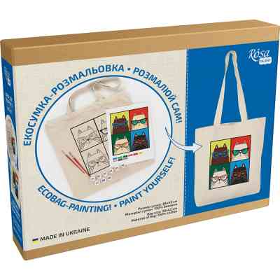 Набор для творчества Rosa Talent екосумка-розмальовка, Коти в окулярах, 38х42 см (4823098541189) Винница