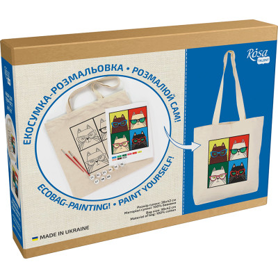 Набор для творчества Rosa Talent екосумка-розмальовка, Коти в окулярах, 38х42 см (4823098541189) Винница - изображение 1