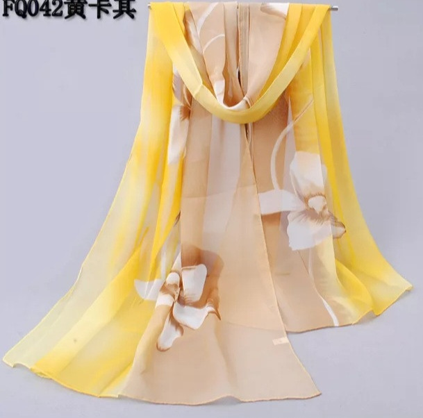 Женский шарф шифоновый коричнево-желтый - размер шарфика приблизительно 150*48см, шифон Киев - изображение 1