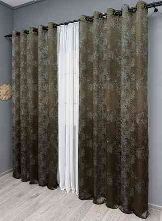 Комплект штор на люверсах VR-Textil Мрамор Al-9 № 1639ш Коричневый с серым 150х270 см 2 шт (37-0175) Киев