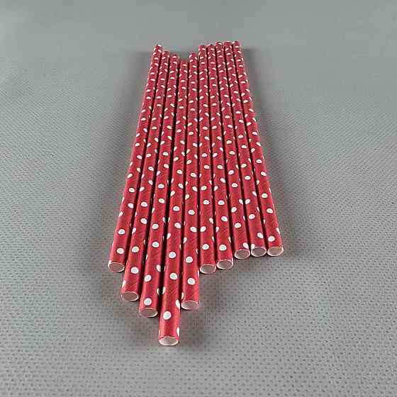 Соломка трубочка паперова Ø 5 мм 20 см "Горошок білий" червона 25 шт (1 пачка) Харків