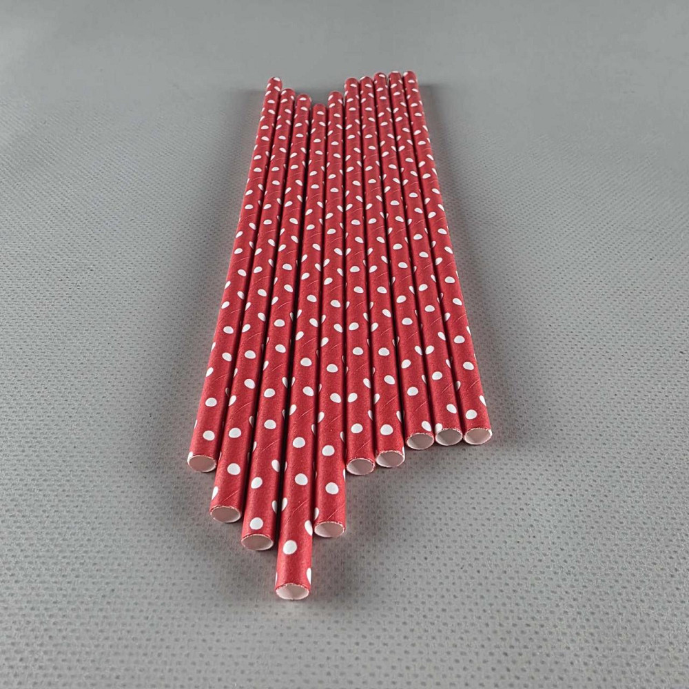 Соломка трубочка паперова Ø 5 мм 20 см "Горошок білий" червона 25 шт (1 пачка) Харків - фото 1