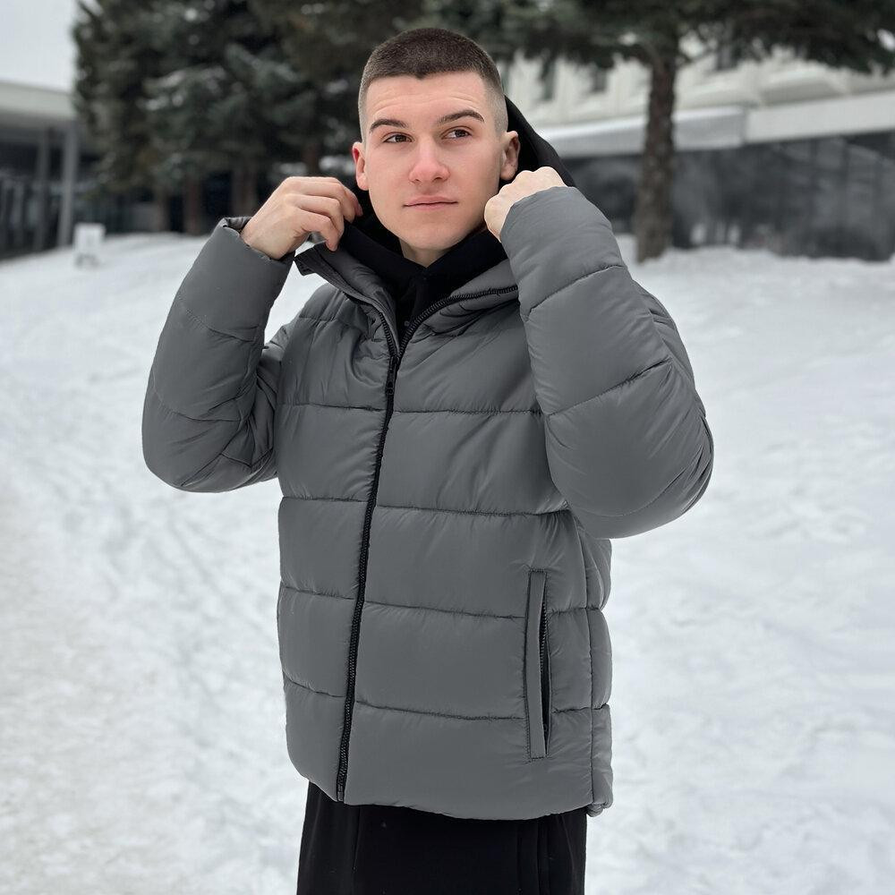 Чоловічий пуховик зимовий дутий короткий, куртка тепла Pobedov Bubble Gum водовідштовхувальна до -20 темно-сіра Одеса - фото 3