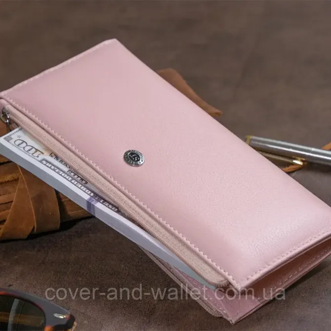 Тонкий пудровый женский кошелёк на молнии ST 025 pink Киев - изображение 1