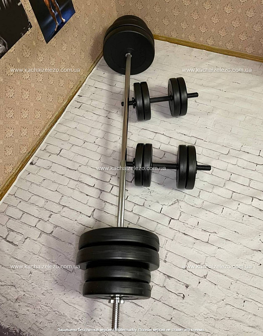 Штанга набірна + гантелі на 90 кг Гантелі, гирі, штанги та диски ударостійкий пластик Київ - фото 10