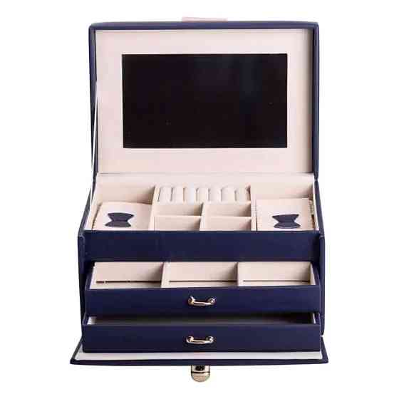 Yiwu Скринька для прикрас з еко шкіри 3 яруси з дзеркалом органайзер для ювелірних виробів HP-5 Коломыя