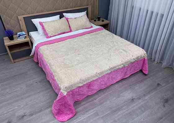 Покривало двостороннє з хутром 210x230 (+-10 см) і 2 наволочки колір рожевий з молочним (85-153) Київ