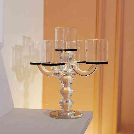 Yiwu Канделябр на 5 свічок 19×19×24 см підсвічник декоративний скляний на ніжці Чорний HP-4-23 Коломия