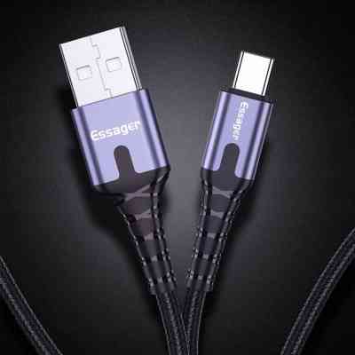 Дата кабель USB 2.0 AM to USB-C 2.0m 3A LED black Essager (EXCT-XGA0G) Винница