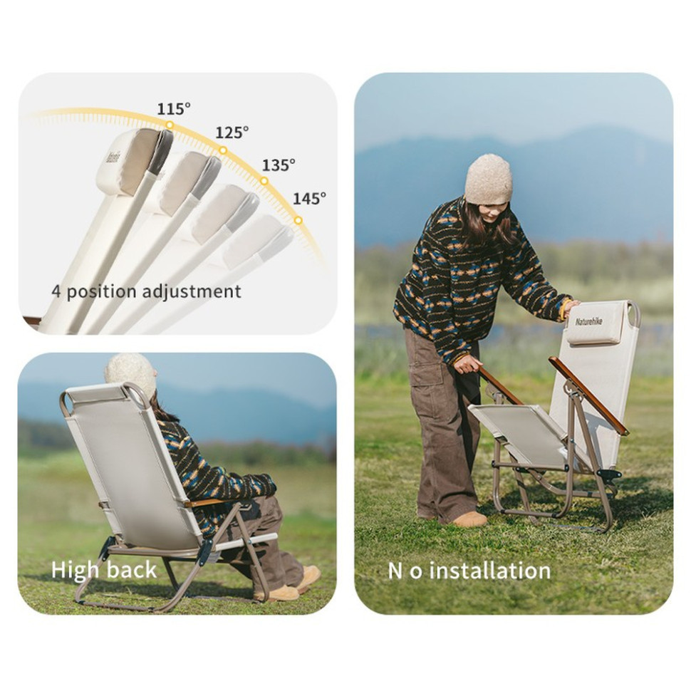 Крісло складане з регульованим нахилом Naturehike CNK2550JJ012, вуглецева сталь, чорний Київ - фото 7